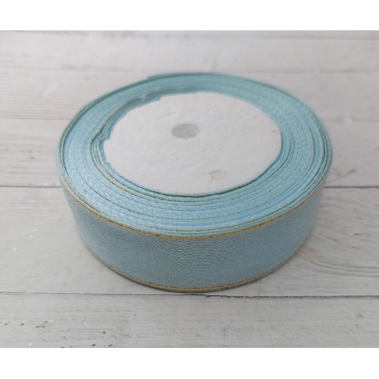 Лента атласная с люрексом 25 мм*25 ярдов цв. светло-голубой, цена за 5 м